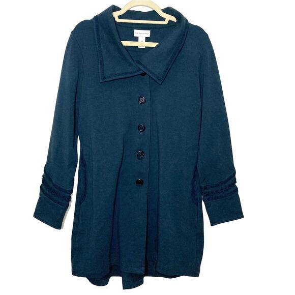 Soft Surroundings Navy Rachel Embroidered Military Jacket Coat Blue M - Picture 1 of 16
